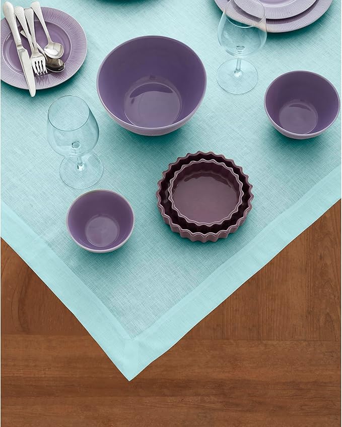 Solino Home Aqua Blue Linen Tablecloth 52 x 52 Inch - Image 4