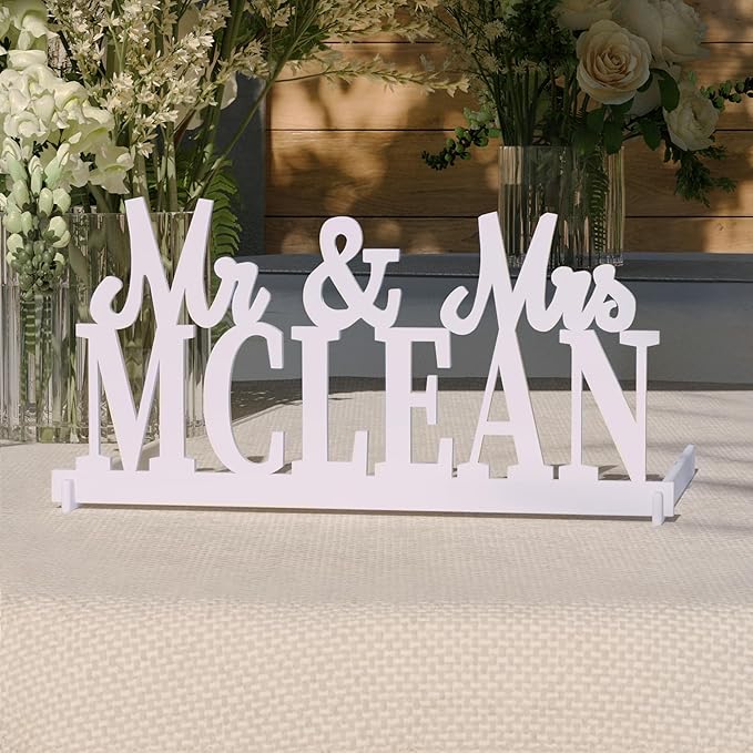callie Personalized Mr and Mrs Wedding Table Name Sign, Custom Wooden Acrylic - Image 7