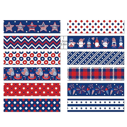 Washi Tape 12 Rolls Washi Tape Set Patriotic Packing Tape American Flag Washi - Image 2