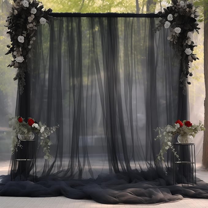 20x10 Black Tulle Backdrop Curtains - Image 2