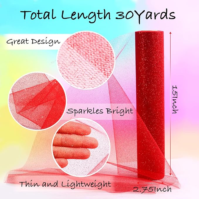 Sparkling Tulle Rolls, 15” by 30 Yards Glitter Tulle Spool Ribbon Fabric - Image 2