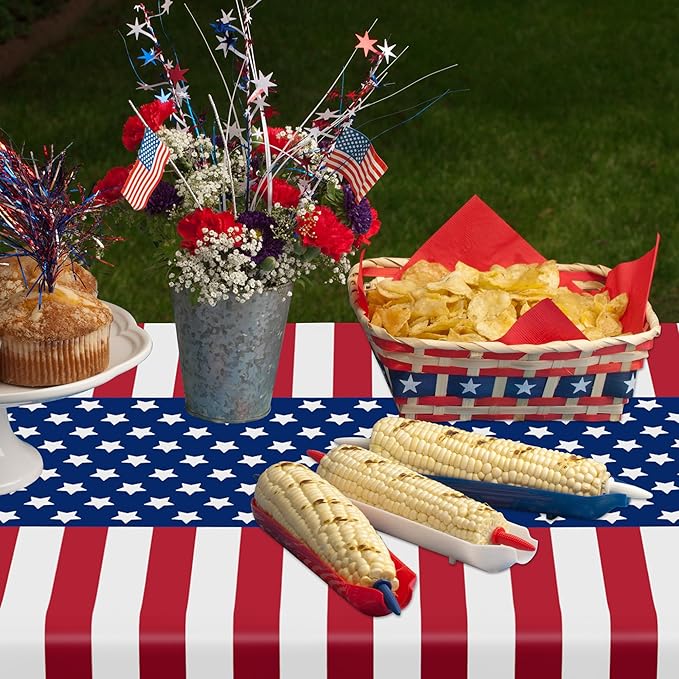 QZYL 4 Pack 4th of July Tablecloths, Rectangle Red White and Blue Tablecloth - Image 5