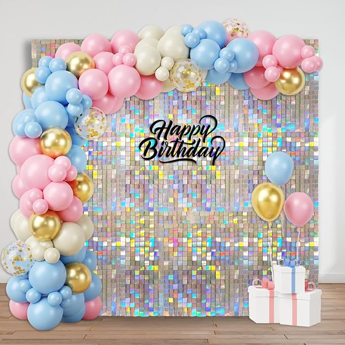12PCS Colorful Shimmer Wall Backdrop, Square Sequin Photo Backdrops Panel by ZEBMOON