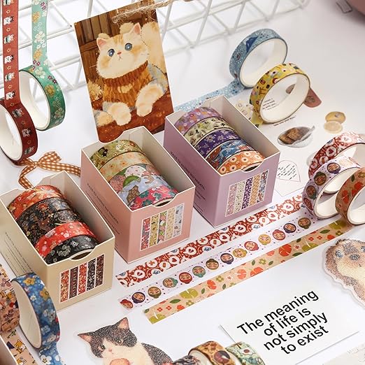 YUBBAEX 60 Rolls Value Washi Tape Pack Retro Arts Masking Tape Basic Patterns - Image 6
