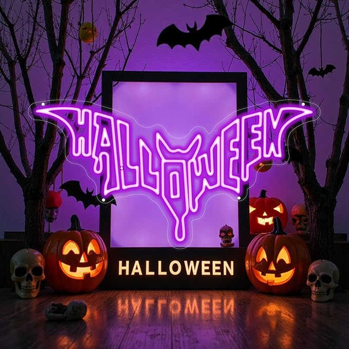Halloween Bat Shaped Neon Sign Spooky Red LED Wall Decor - Image 2