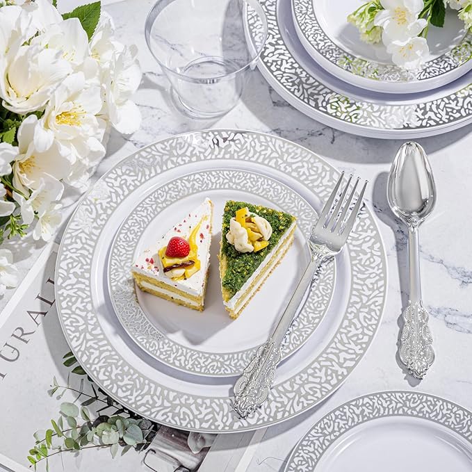Festiva 350PCS Silver Plastic Dinnerware Set - Image 8
