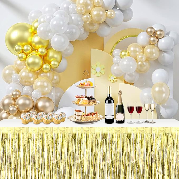 3 Pack 29x108 Inch Light Gold Foil Fringe Table Skirts Metallic Banner - Image 5