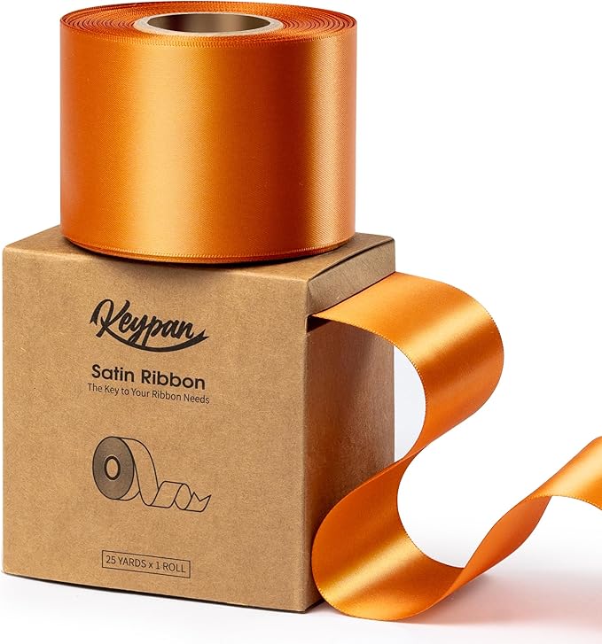 Satin Ribbon 2.5 Inch Double-Faced Ginger Polyester Ribbons 25 Yards by Keypan