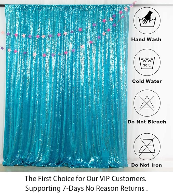 ShinyBeauty Turquoise Sequin Backdrop Curtain | 2 Panels 5Ft x 10Ft Glitter - Image 5