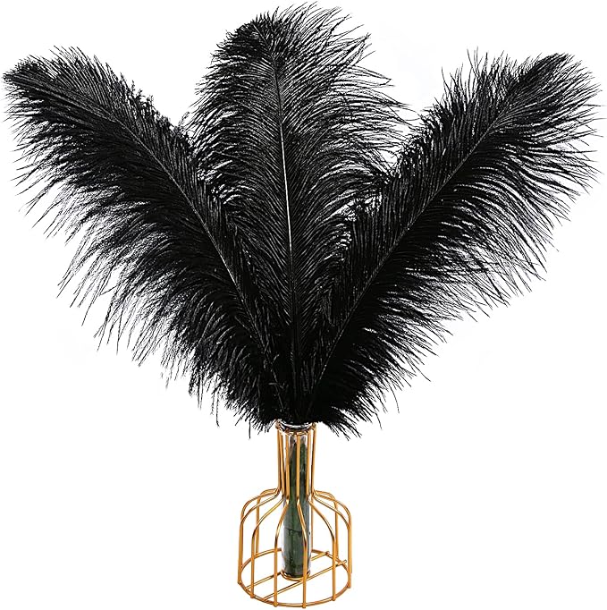 THARAHT Black Ostrich Feathers 12pcs Large Natural Bulk 20-22Inch 50cm-55cm by THARAHT