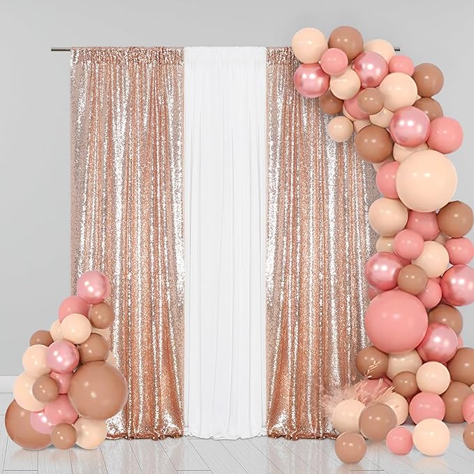 Eternal Beauty Sequin Backdrop Curtains, 2x8 Ft-2 Panels Rose Gold Back Drop - Image 3