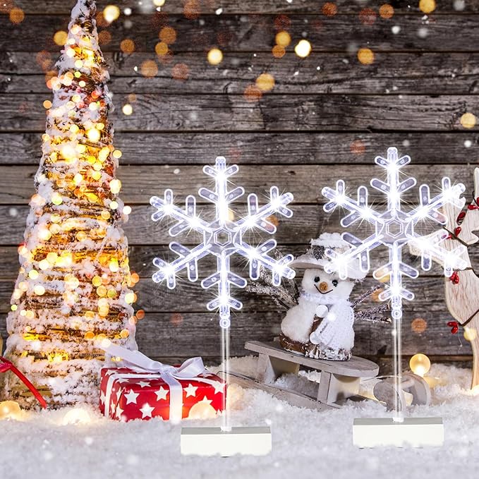 Riakrum 3 Pcs Lighted Christmas Tabletop Decorations Snowflake Table Decor Xmas - Image 7