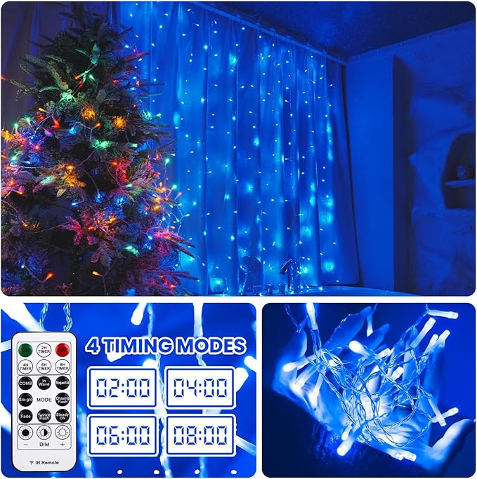 Curtain Light for Bedroom, 200LED 6.6x6.6ft Blue Window Wall Hanging Fairy - Image 3
