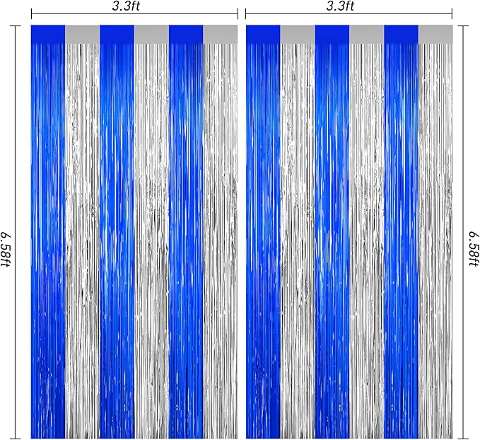 Silver and Blue Tinsel Backdrop Foil Fringe Curtains, Party Streamers Supplies - Image 3
