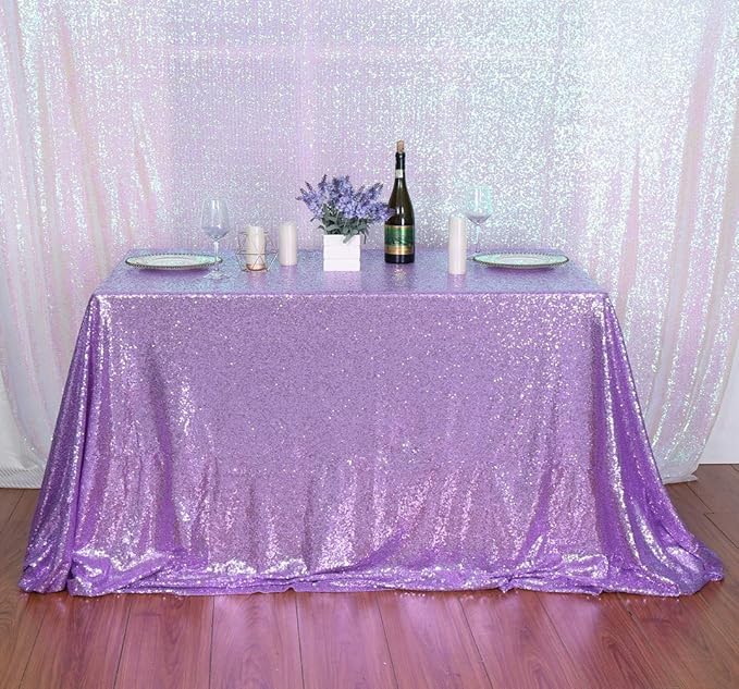 SquarePie Sequin Tablecloth 60 x 120 Inch Lavender Sparkly Table Linen - Image 4