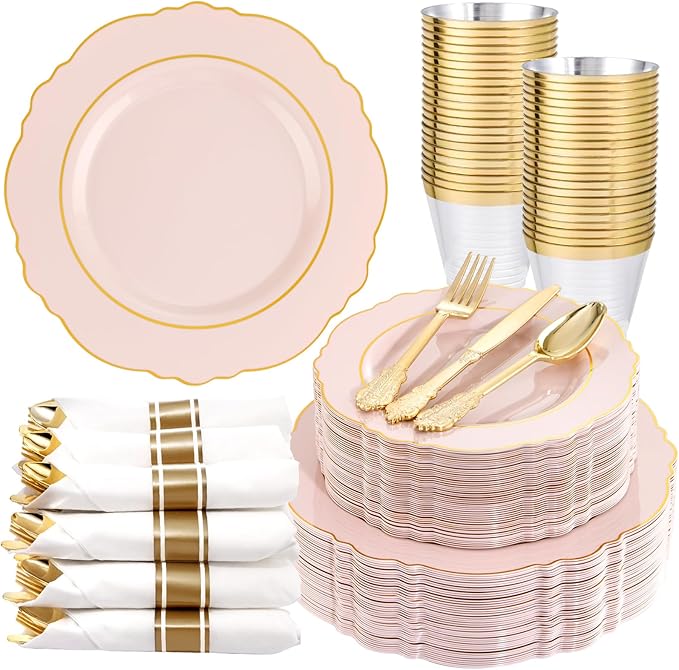 Liacere 350PCS Pink Plates Disposable by Liacere