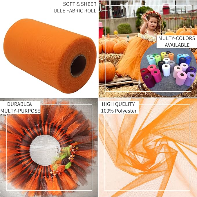 Orange Tulle Fabric Rolls 6 Inch by 200 Yards Fabric Spool Tulle Ribbon - Image 5