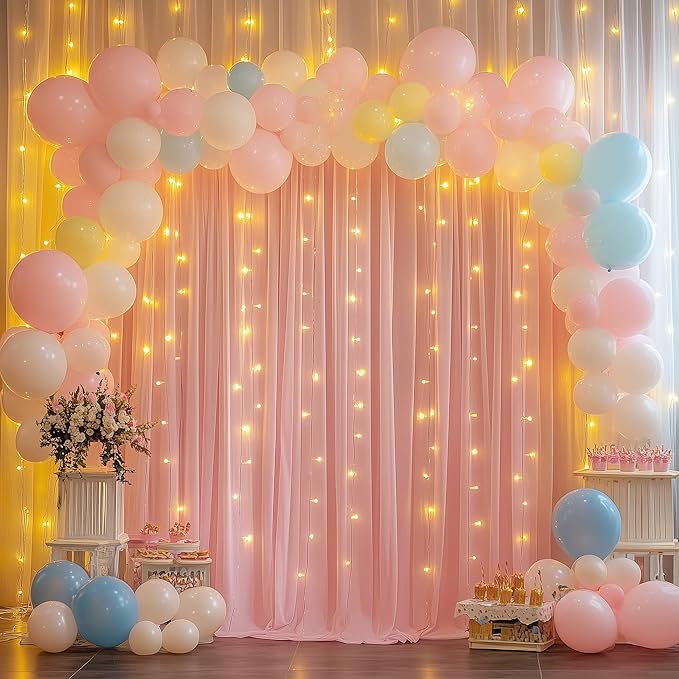 Tulle Backdrop Curtain with Lights String 10FT X 10FT Peach Sheer Tulle - Image 5