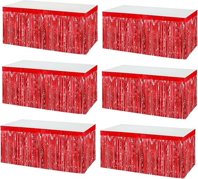 6 Pack 29x108 Inch Metallic Foil Fringe Tinsel Table Skirts Banner by AIKENLIN