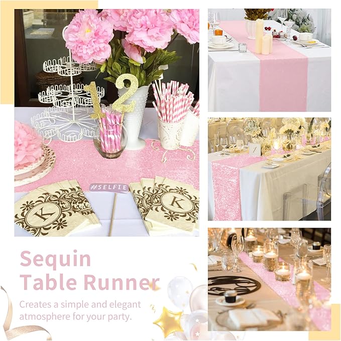 Pink Table Runner 10 Packs 12x72 Inches Sequin Glitter Table Runners - Image 7