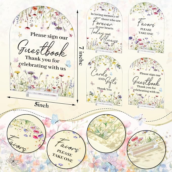 4 Pcs Flower Acrylic Wedding Signs - Image 3