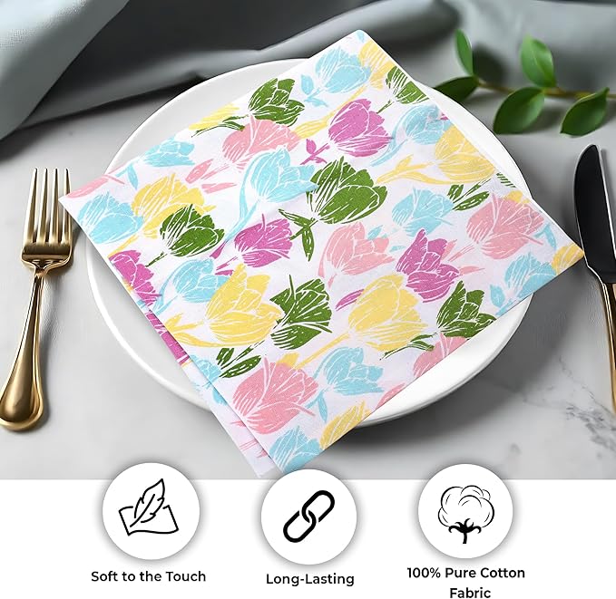 Urban Villa Easter Cloth Napkins Tulip Print 100% Cotton Absorbent Dinner - Image 9