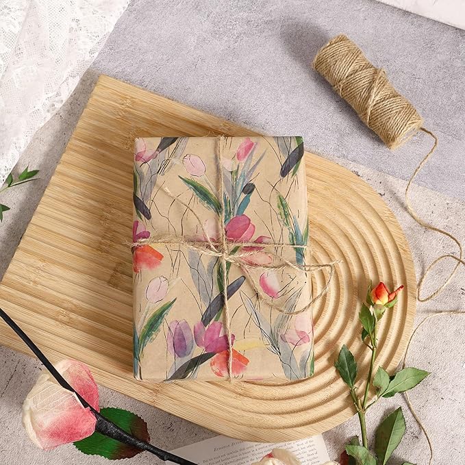 RUSPEPA Flower Wrapping Paper Roll, 17 in x 16.4 ft, Mini Roll, Tulips - Image 4