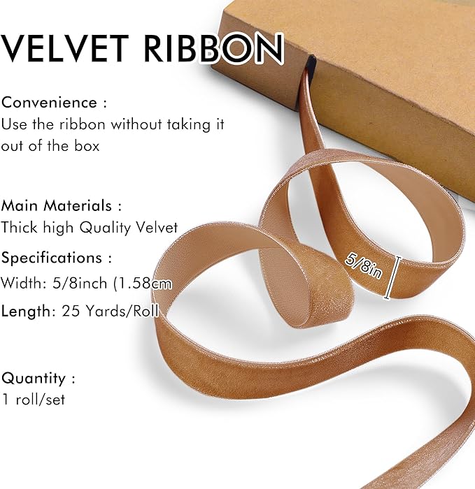 Copper Velvet Ribbon 5/8'' 25 Yards - Image 2