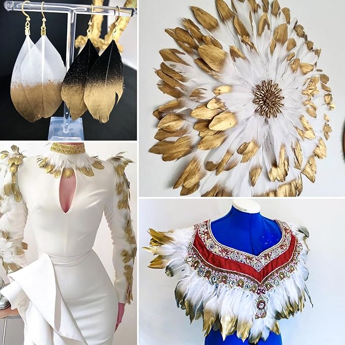 Larryhot Dipped Gold & Pink Goose Feathers - Image 6
