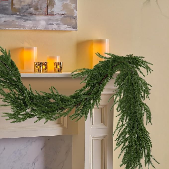 Hananona 2 Pcs 6 Ft Artificial Norfolk Pine Garlands, Real Touch Winter Pine - Image 8