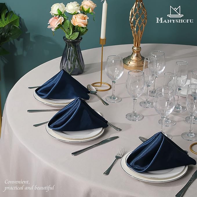 Manyshofu 60 Navy Blue Satin Napkins - Image 7