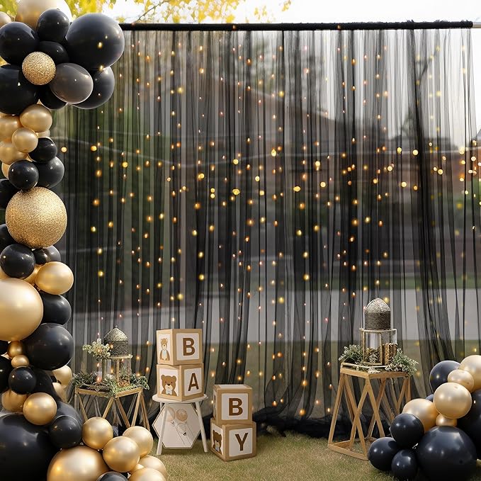 10ft X 10ft Black Sheer Backdrop Curtain - Image 3