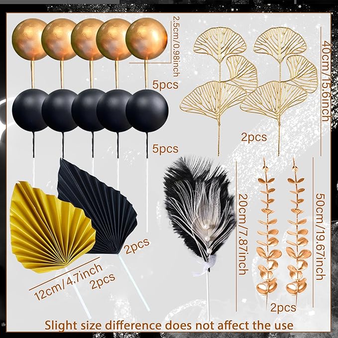 Boho Cake Topper Man Cake Toppers Happy Birthday Cake Topper Black Gold Balls - Image 2
