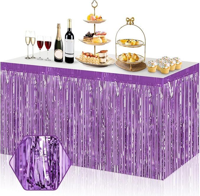 3 Pack 29x108 Inch Light Purple Foil Fringe Table Skirts Metallic Banner by Ferwzsr