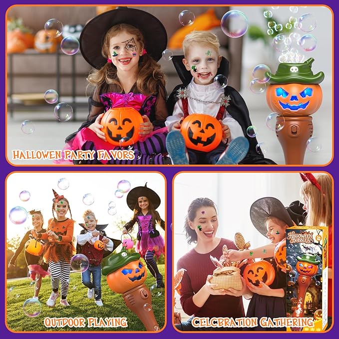 Halloween Bubble Machine Wand for Kids, Light up & Music Pumpkin Bubble Wand-2 - Image 6