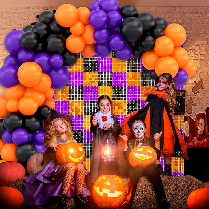 12PCS Black Orange Purple Shimmer Wall Backdrop, Laser Square Sequin Photo - Image 3