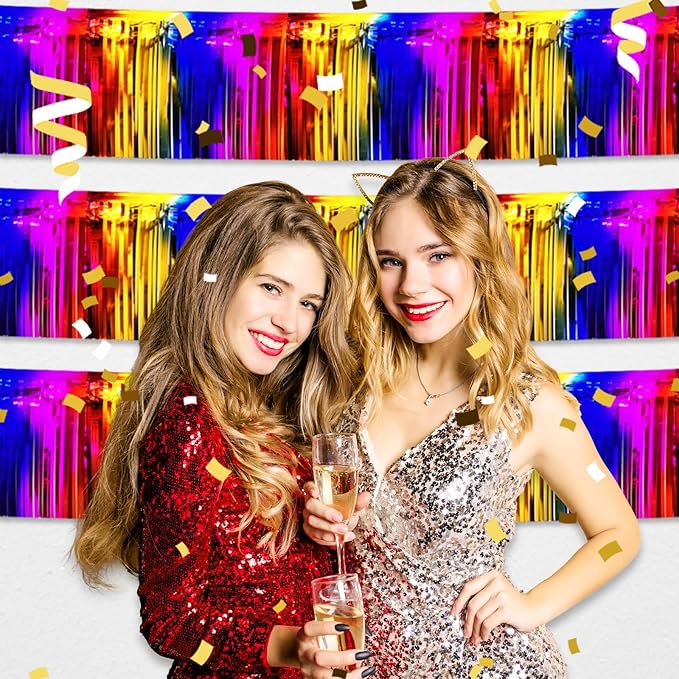 6 Pack 10 Feet Rainbow Foil Fringe Garland Metallic Tinsel Streamers Banner - Image 6