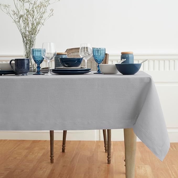 Solino Home Soft Grey Linen Tablecloth 60 x 90 Inch - Image 4