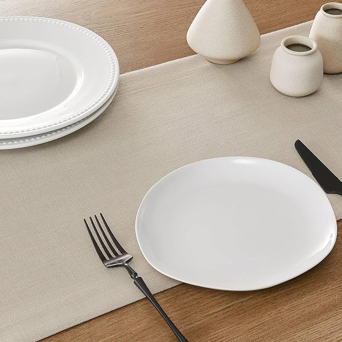 ZeeMart Linen Textured Border Table Runner, 14 x 90 Inch Natural, Farmhouse - Image 5