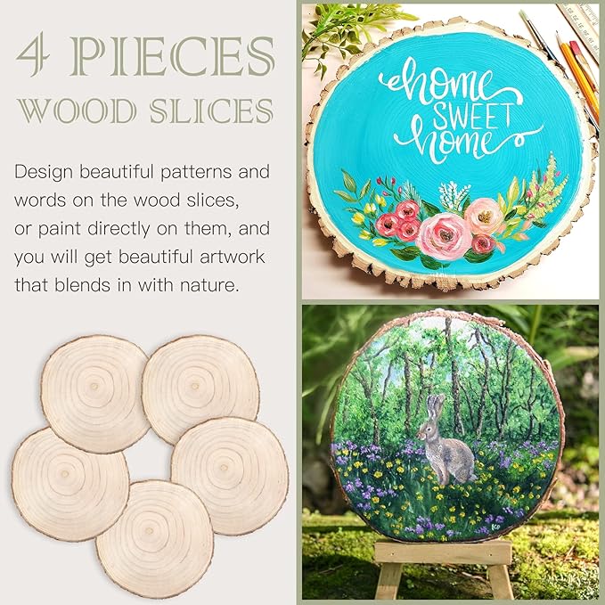 ZOCONE 4 Pcs Large Wood Slices 11-13 Inches Unfinished Rounds, Natural - Image 3