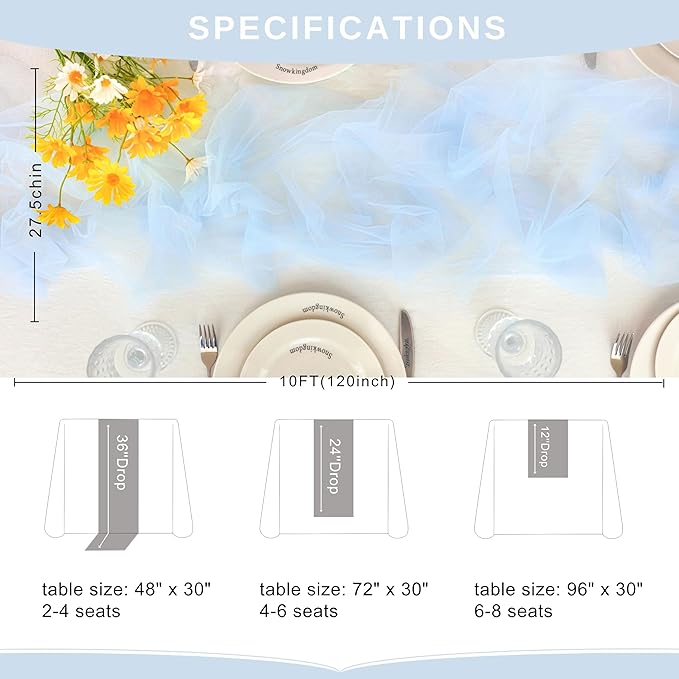 Snowkingdom Light Blue Cheesecloth Table Runner 10FT, Baby Blue Sheer Tulle - Image 8