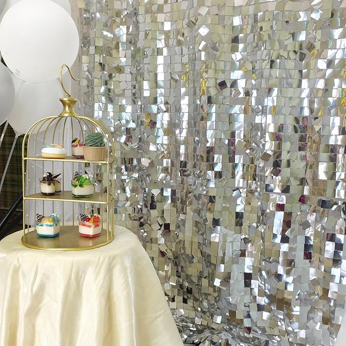 Silver Sequin Backdrop 8ft * 8ft 1 Panel, Shimmer Wall Backdrop Photobooth Props by HMQIANG