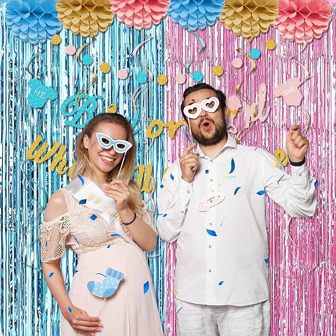 6 Pack Pink Blue Foil Fringe Curtains Backdrop, 3.28 x 8.2 Ft Metallic - Image 4