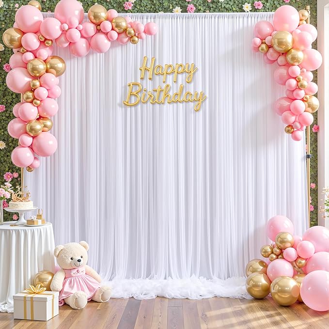 White Tulle Backdrop Curtain for Parties Wedding, 5ft x 10ft Wrinkle Free - Image 9