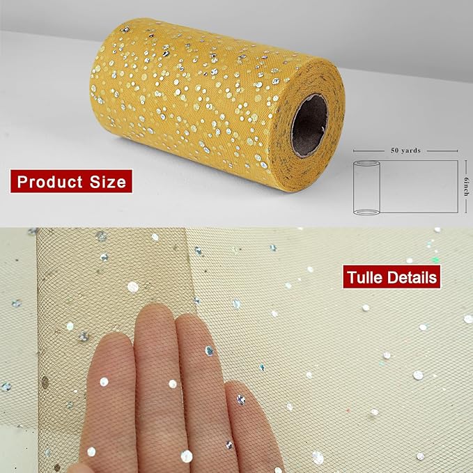 Glitter Tulle Rolls, 6” by 50 Yards Sequin Tule Netting Fabric Tulle - Image 2