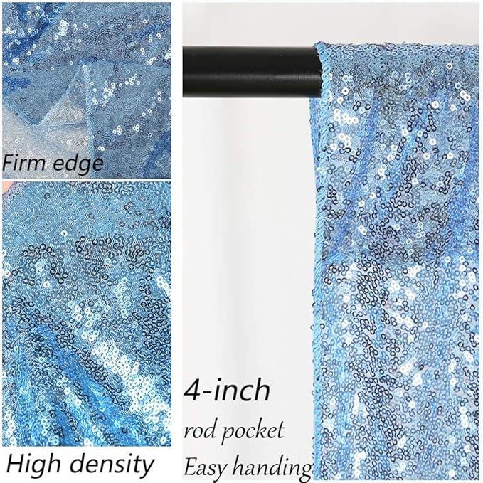 Baby Blue Sequin Backdrop Curtain 8ft x 8ft Sequin Glitter Background - Image 7