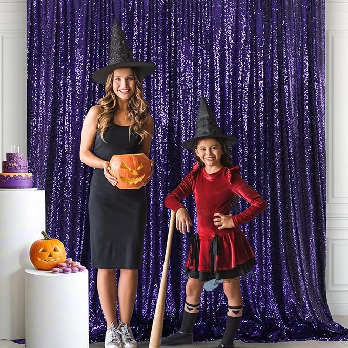 Eternal Beauty Purple Sequin Backdrop, 6x6 Ft Halloween Glitter Background - Image 6