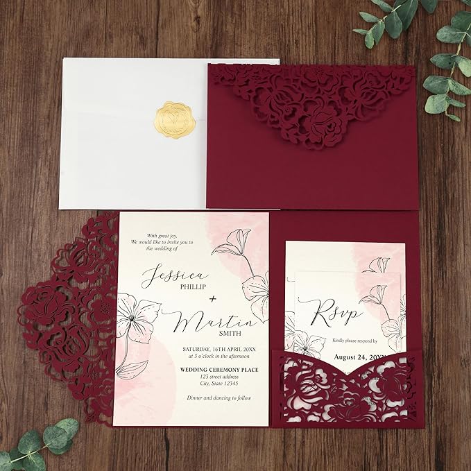 DORIS HOME 50pcs Laser Cut Wedding Invitation Pockets - Image 3