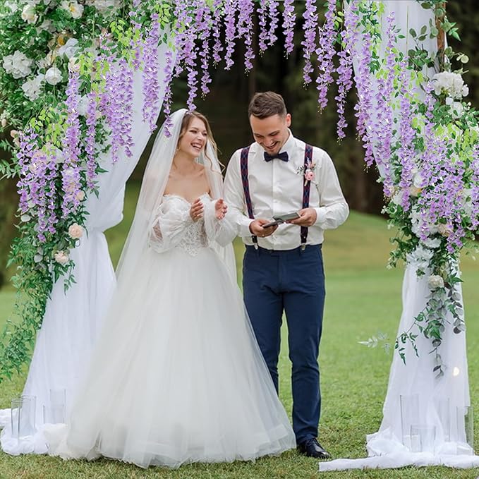 24 Pack Light Purple Wisteria Hanging Flowers, 3.4 Ft Fake Hanging Flowers - Image 5