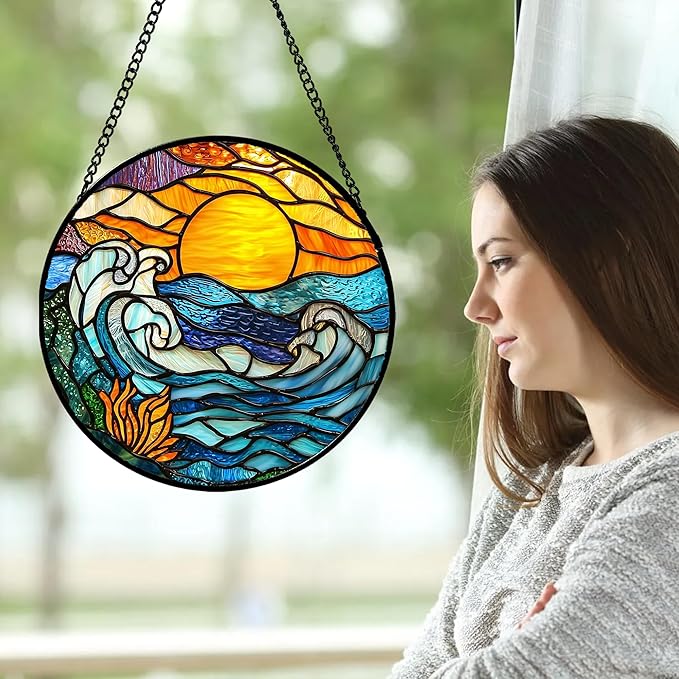 Stained Glass Window Hanging, Men Mom 11.8 in - Image 2